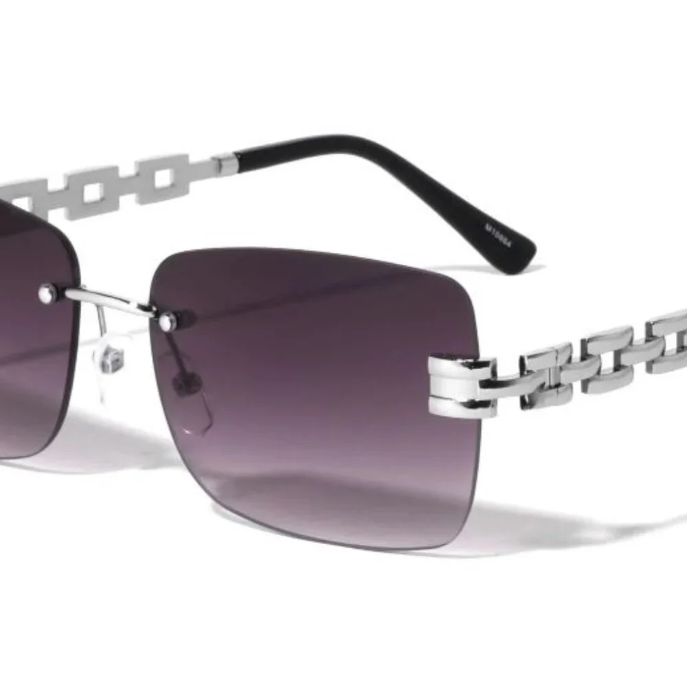 Men Sunglasses Black Lens Rimless Luxury Retro Shades Silver Metal Lentes Gafas